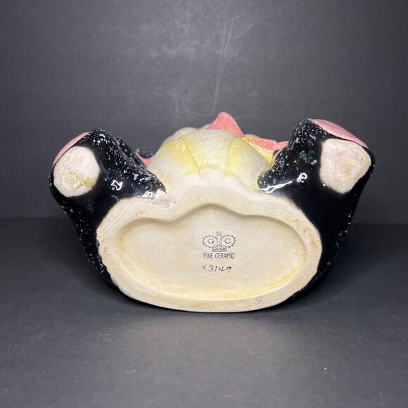 Vintage MCM 1950s Napco Black Pink & Yellow Speckled Ceramic Teddy Bear Planter - Picture 9 of 10